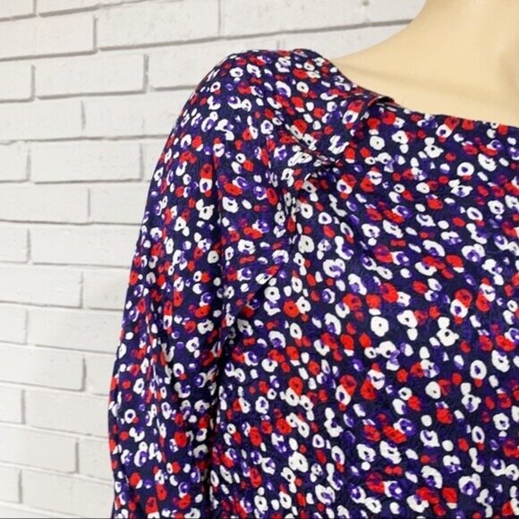 Derek Lam Silk Poppy Print Blouse Size 14 NWT – Raglan Tie‑Cuff Made in Italy - Picture 11 of 13